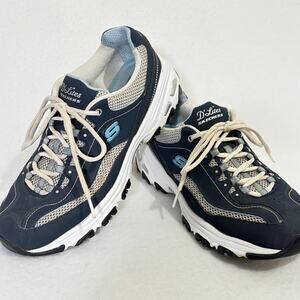 Skechers D'Lites Womens 9.5 Comfort Sneakers Blue White Cushioned Low Top Shoes